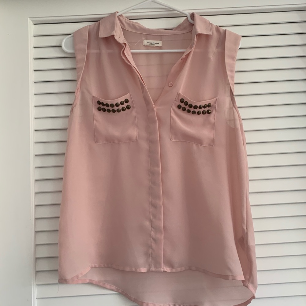 ☆ Silence + Noise Pink Collared Studded Blouse